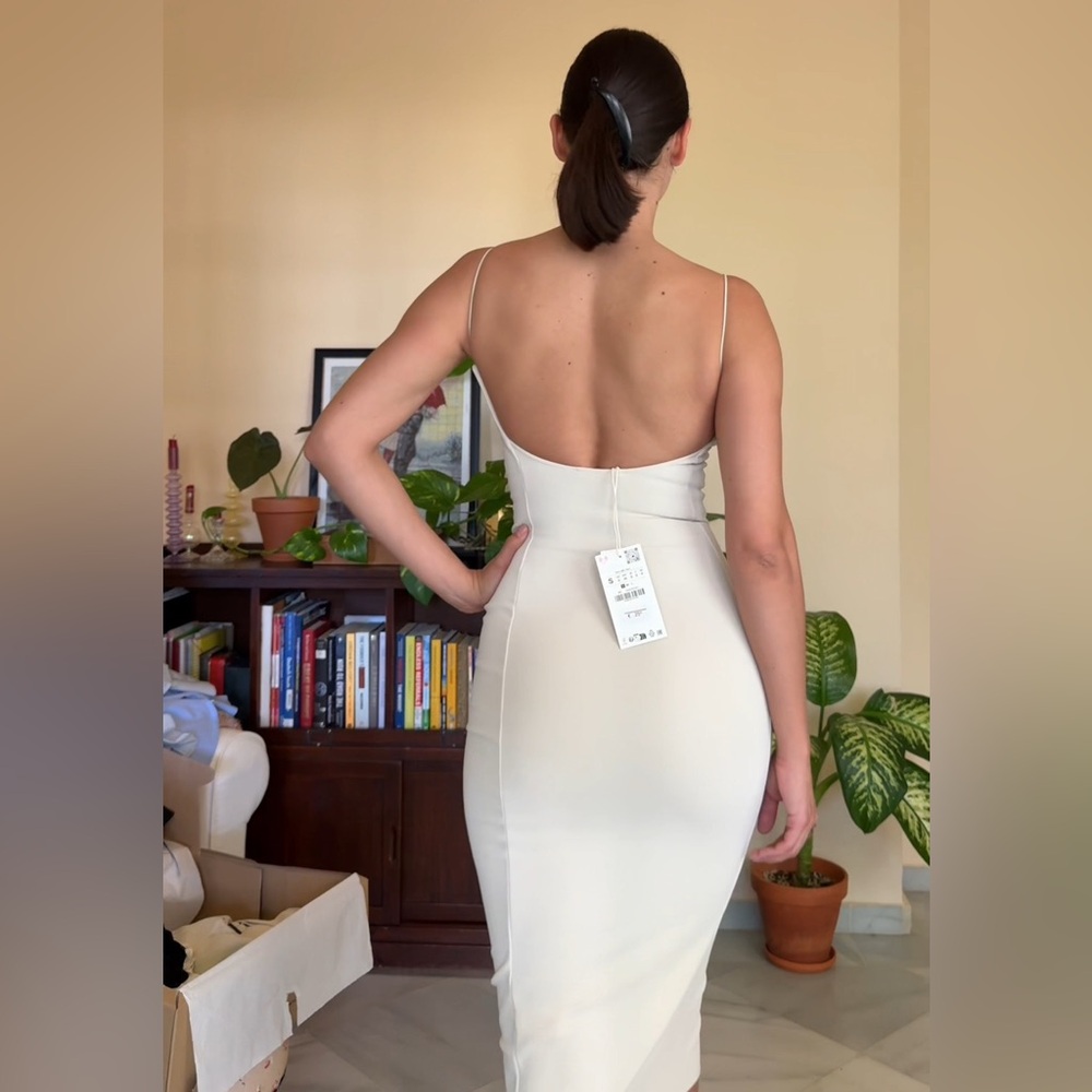 Zara Oyster White Stretch Midi Dress - Picture 6 of 13